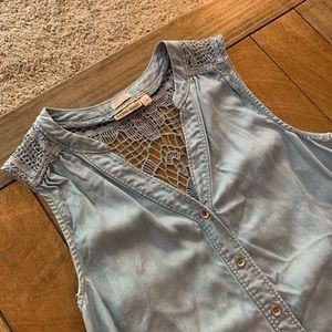 Anthropologie chambray lace backed top